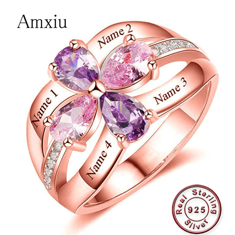 Birthstone Ring Set - Amxiu Customize Large Wedding Ring Name