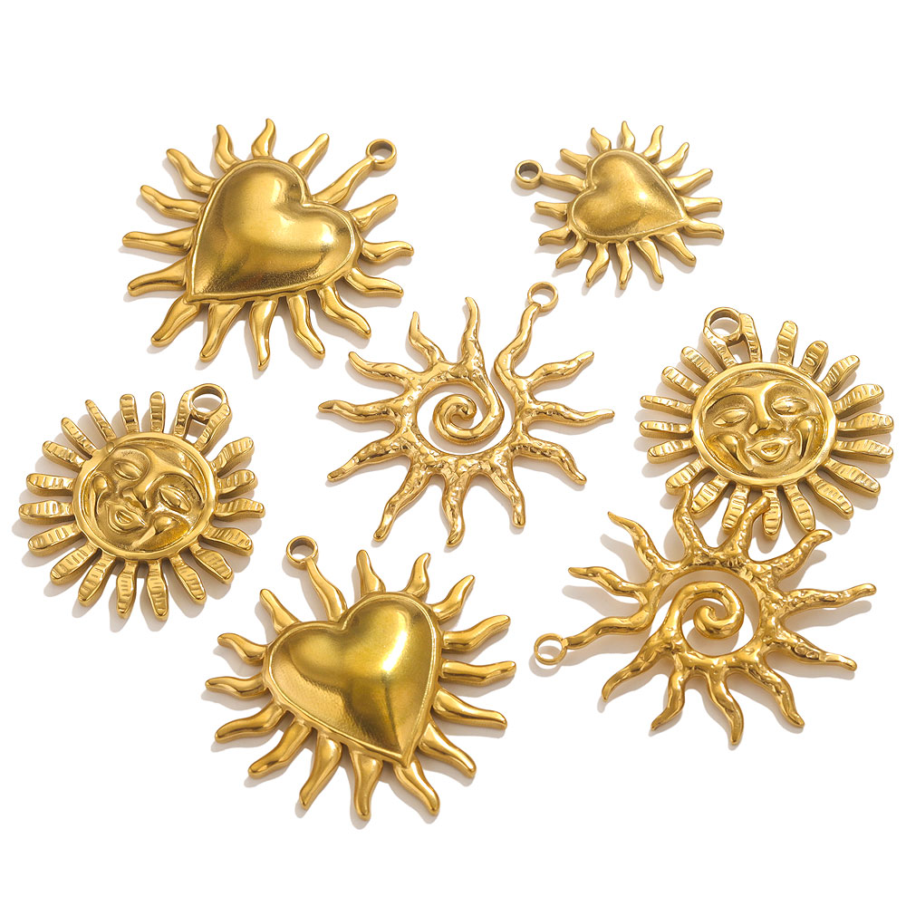 Moon Star Earrings - 5pcs Stainless Steel Smiling Sun Charms