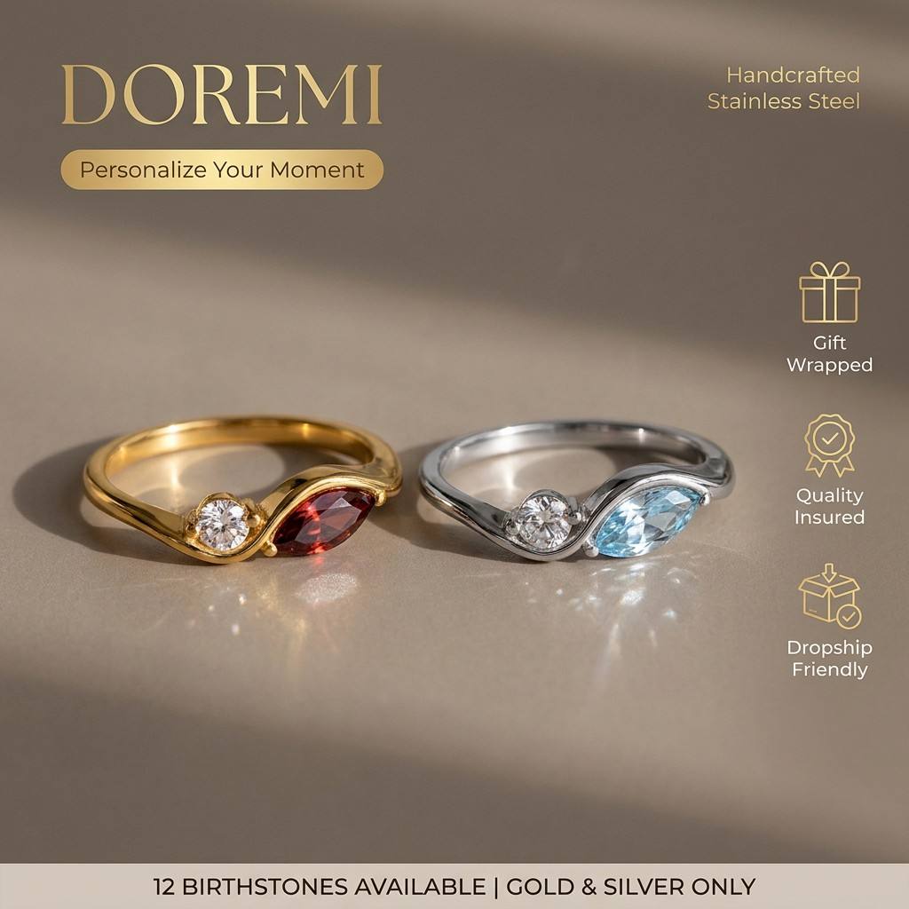 DOREMI Waterproof Tarnish Resi - Birthstone Ring Set ulasan dan harga