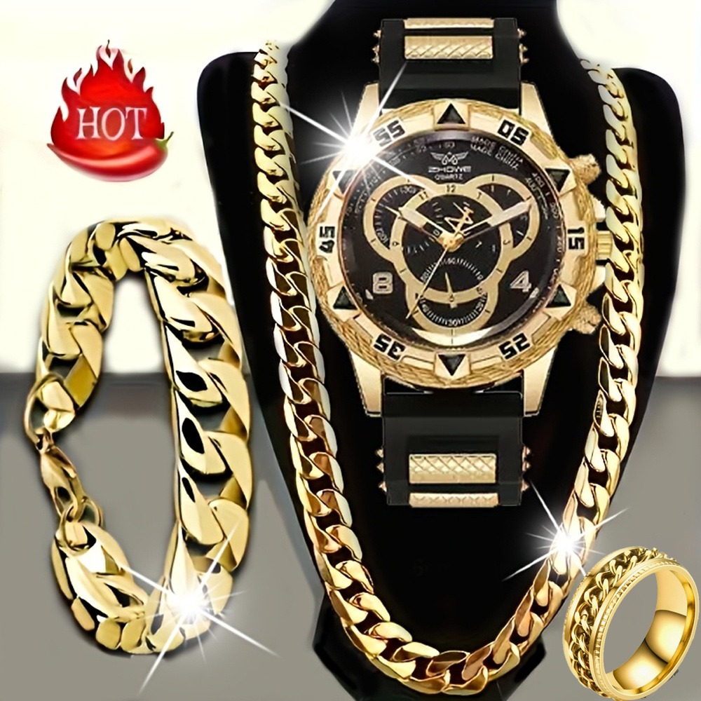 4‑Piece Luxury Men’s Watch and - Jewelry Type Watches ulasan dan harga