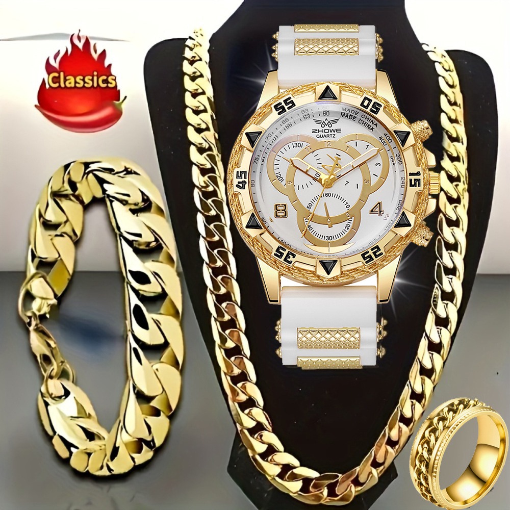 4‑Piece Luxury Men’s Watch and - Jewelry Type Watches ulasan dan harga