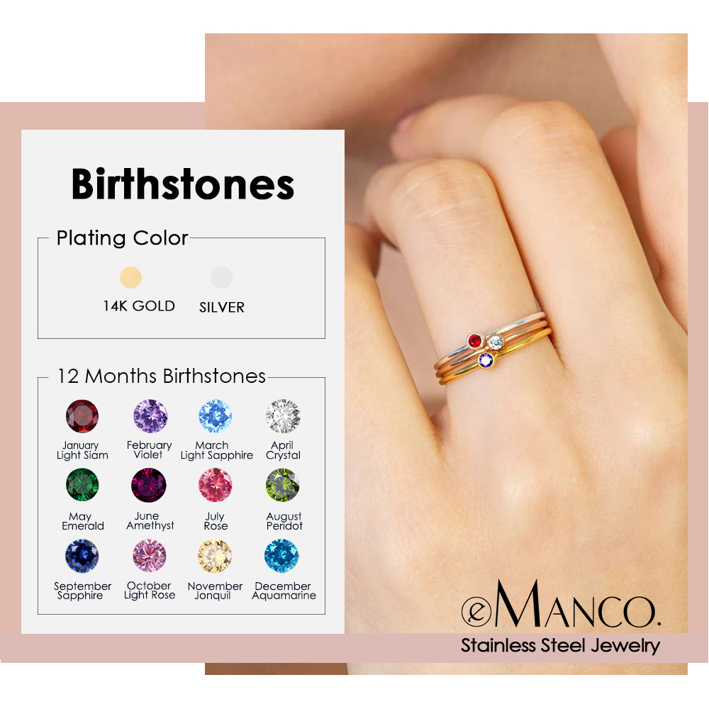 EMANCO Stainless Steel Birthst - Birthstone Ring Set ulasan dan harga