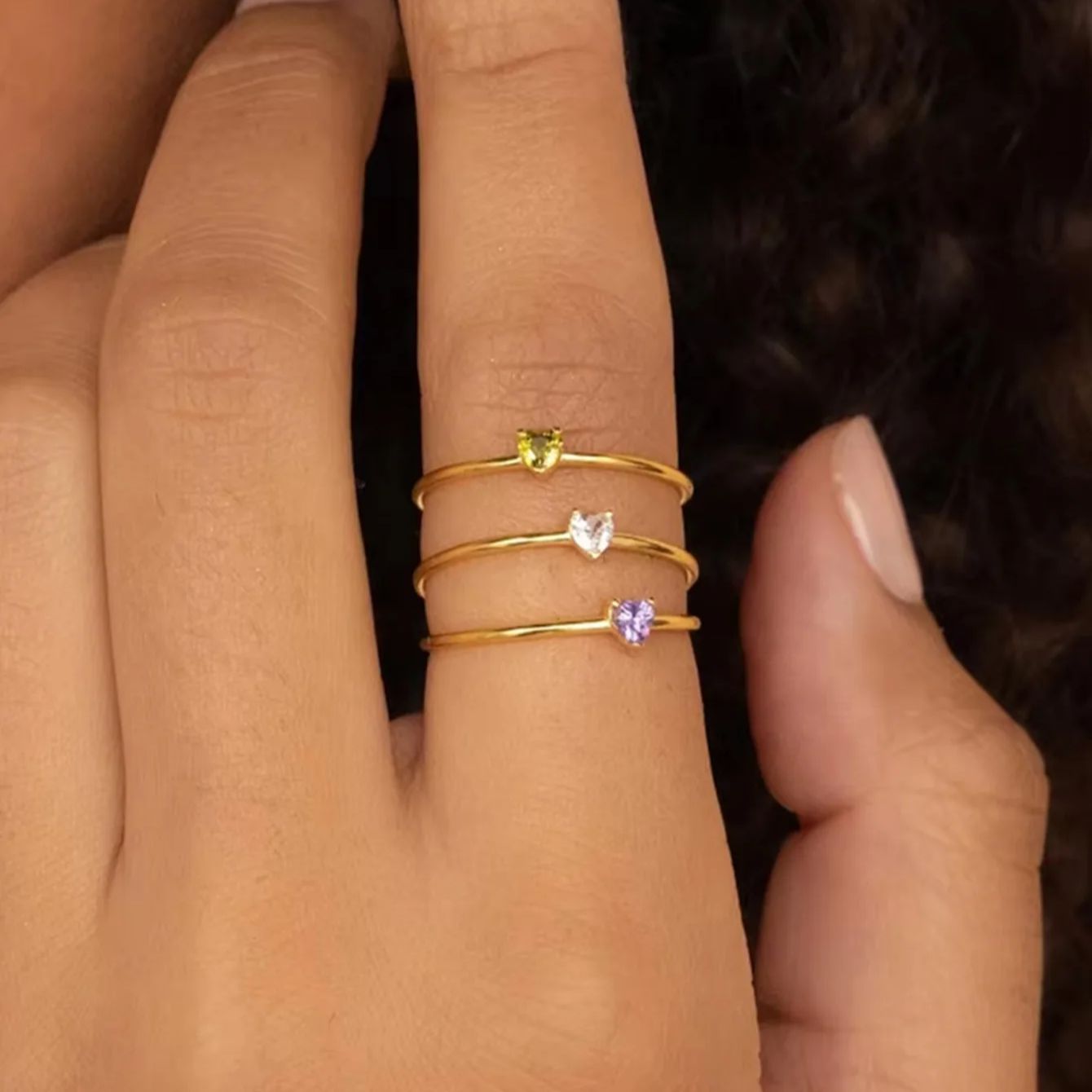 12 Birthstone Zirconia Heart R - Birthstone Ring Set ulasan dan harga
