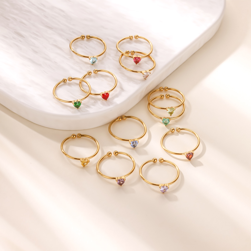 12 Birthstone Zirconia Heart R - Birthstone Ring Set ulasan dan harga