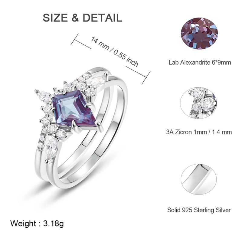 ALLNOEL Kite Cut 0.91ct Alexan - Birthstone Ring Set ulasan dan harga