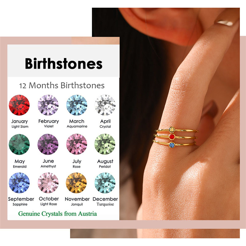 Stainless Steel Birthstone Rin - Birthstone Ring Set ulasan dan harga