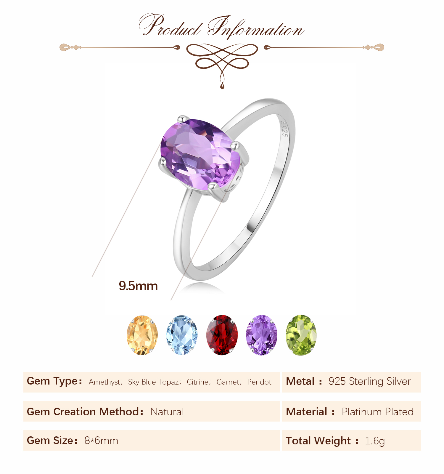 Potiy Natural 1.45ct Garnet Ci - Birthstone Ring Set ulasan dan harga